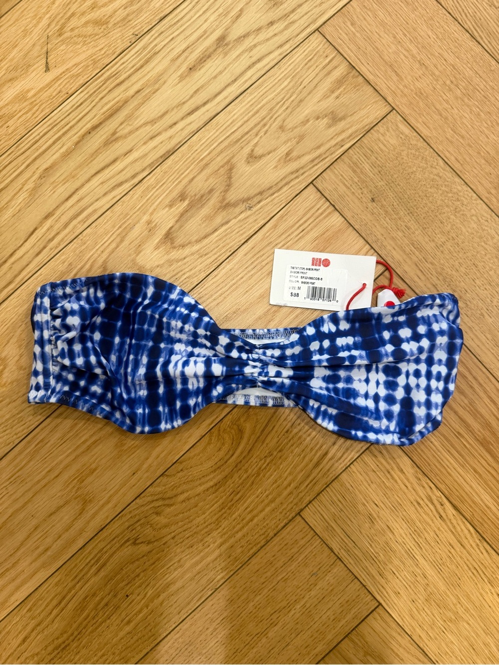 SOLID & STRIPED Blue and White Tie-Dye Bandeau Bikini Top